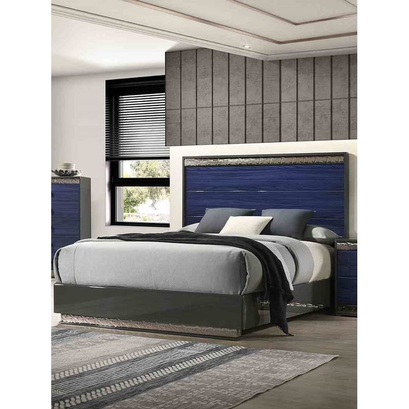 Glam Platform 1-PC Bed Gray Indigo Blue Finish