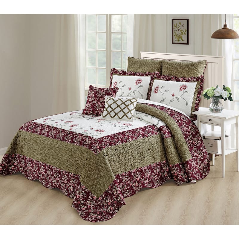 Serenta Oversized Saigon 7 Piece Bedspread Set, Queen and King - Green - Oversized King