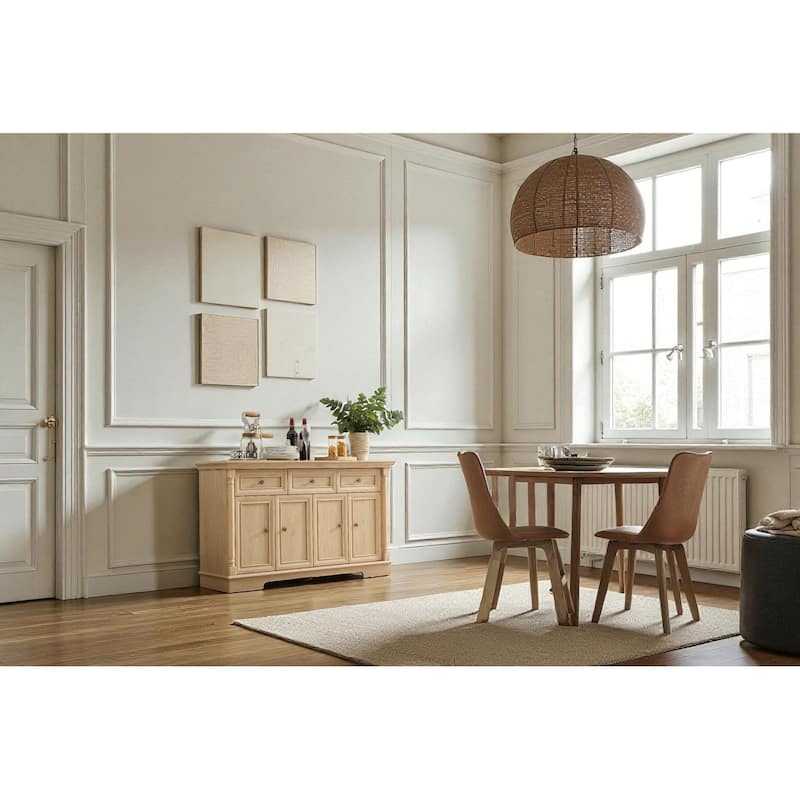 55" Farmhouse Buffet Sideboard Cabinet with Drawers and Doors, Solid Wood Coffee Bar Storage Console for Kitchen