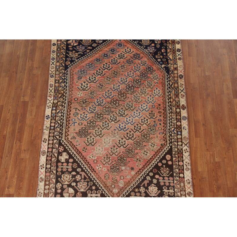 Vegetable Dye Shiraz Persian Antique Area Rug Hand-knotted Wool Carpet - 4'10"x 7'7"