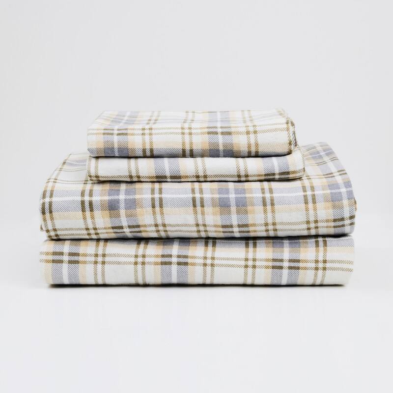 Melly Plaid 100 Cotton 4-Piece Full Flannel Sheet Set - Queen
