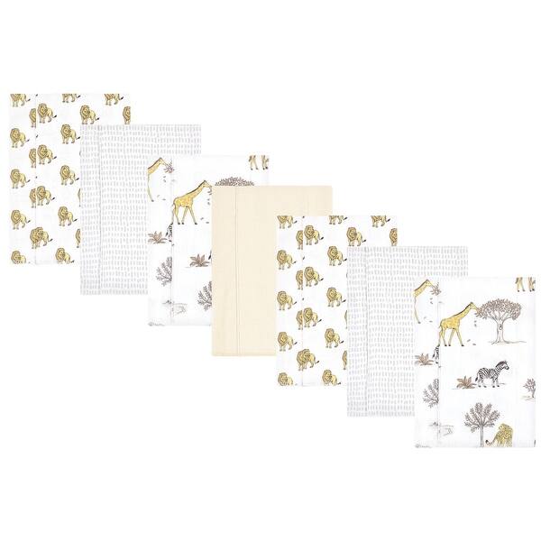 slide 1 of 1, Hudson Baby Cotton Flannel Burp Cloths, Neutral Safari World 7-Pack, One Size - Neutral Safari World 7-Pack - One Size One Size - Neutral Safari World 7-Pack