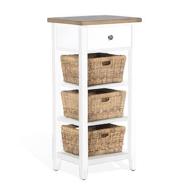 16 in. White and Natural Brown Rectangle Wood End Table, Sturdy Build End Side Table for Living Rooms