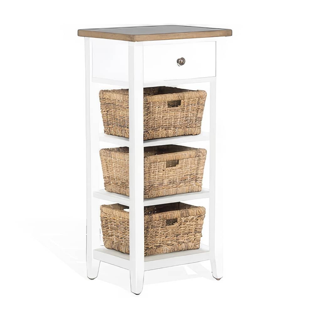 16 in. White and Natural Brown Rectangle Wood End Table, Sturdy Build End Side Table for Living Rooms