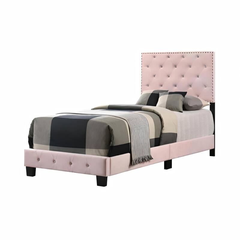 Twin Size Velvet Platform Bed with Sturdy Frame and Easy Assembly