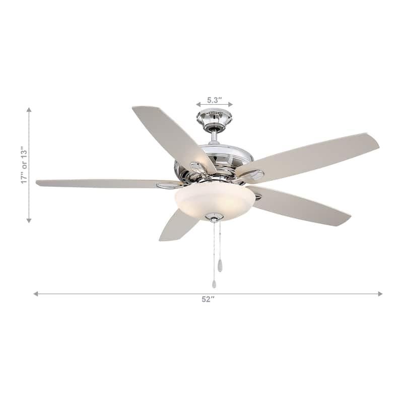 52-inch Brushed Nickel 5-Blade Ceiling Fan with Integrated LED and Pull Chain - 52 in. D x 52 in. W x 17 in. H