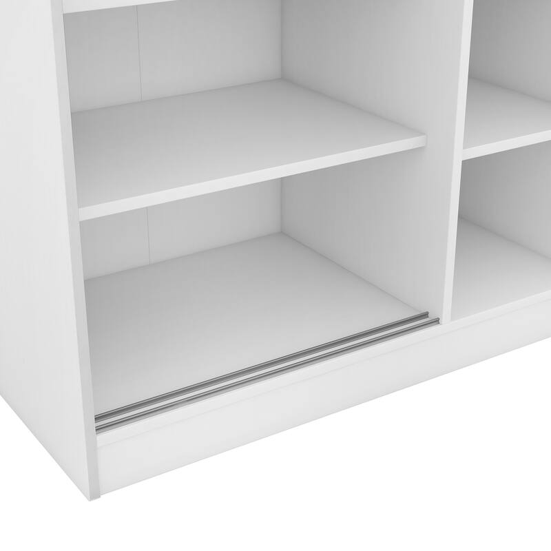 Tall Shutter Armoire Cabinet for Bedroom, Sliding Barn Door Wardrobe with Storage Shelves and Hanging Clothes Rod, White
