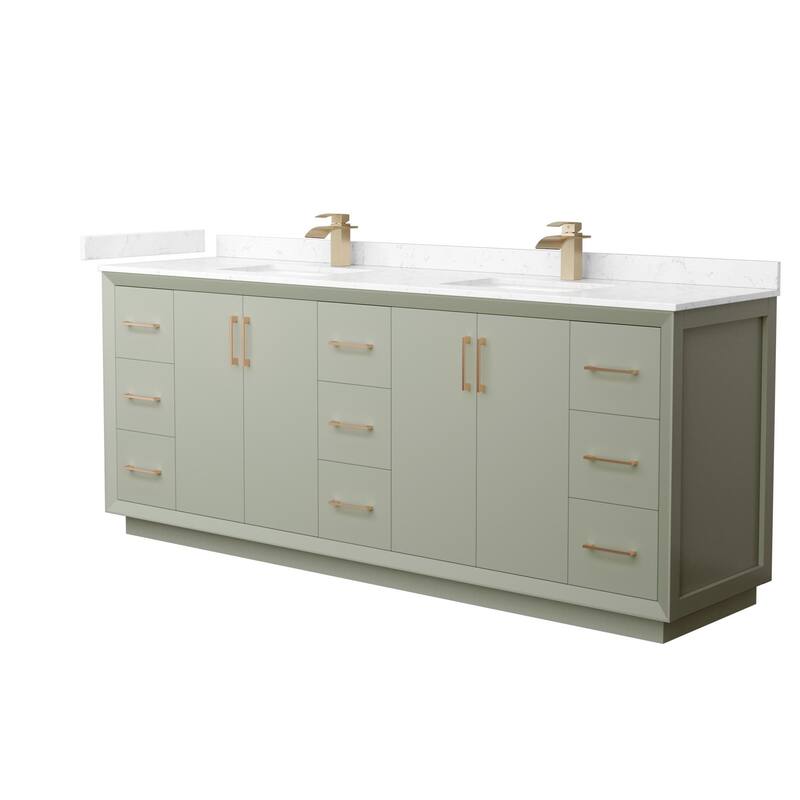 Wyndham Collection WCF414184D-VCA-UNSMXX Strada 84" Free Standing - Light Green / Carrara Cultured Marble Top / Satin - Painted
