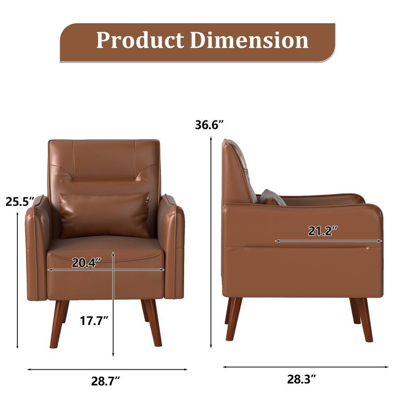 Button Tufted Faux Leather Accent Chair Armchair with Solid Sagwan Wooden Frame