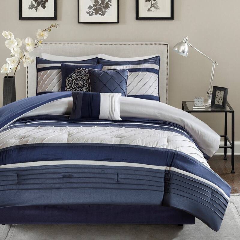 GDF Studio - 7-Piece Faux Silk Comforter Set with Decorative Pillows