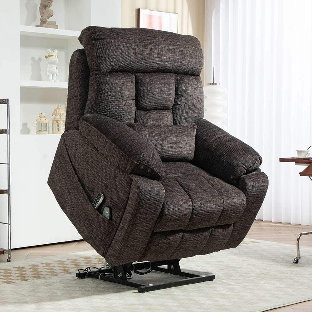 Upgraded Flagship 4-Motor Independent Control Oversized 180° Lay Flat Chenille Power Lift Recliner Chair