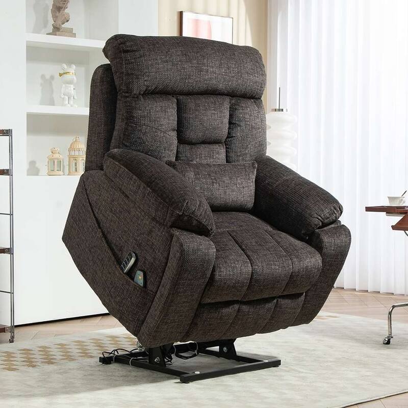 Upgraded Flagship 4-Motor Independent Control Oversized 180° Lay Flat Chenille Power Lift Recliner Chair - Dark Brown