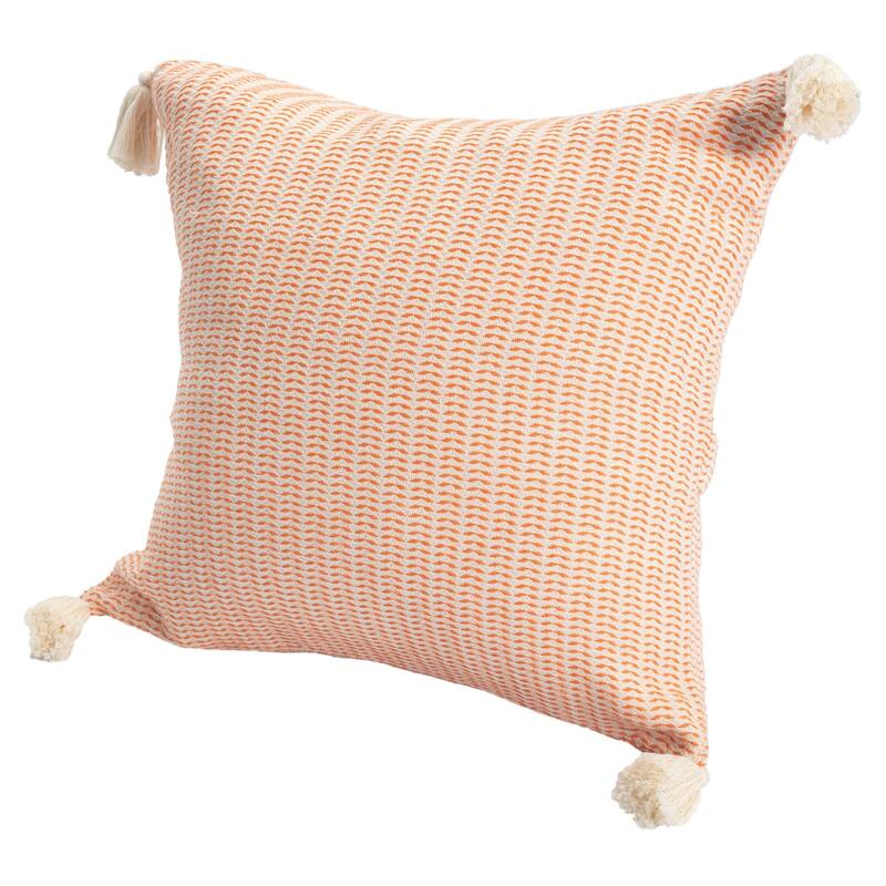 Striped Loomed Cotton Throw Pillow Cover with Tassels - 18" - Orange and Cream