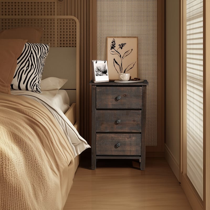 Brown MDF Wood 3-Drawer Bedside Table with Spacious Storage