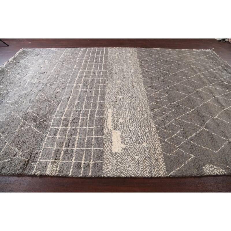 Trellis Modern Moroccan Wool Area Rug Hand-knotted Living Room Carpet - 9'11" x 14'6"