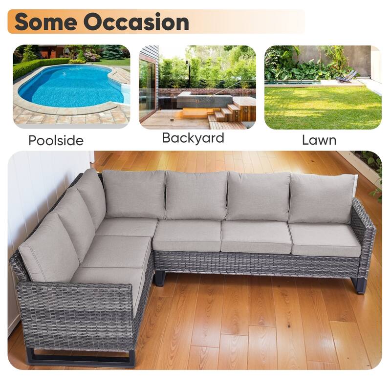 Fire Pit Table with Outdoor Sectional Sofa Ottoman Set