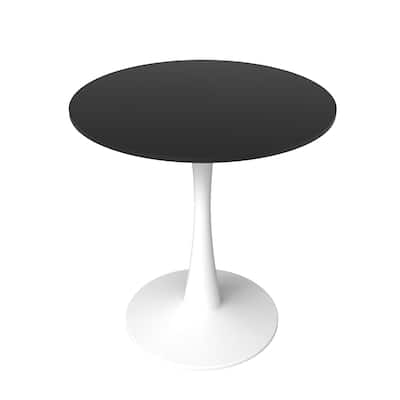 LeisureMod Round Dining Table 24" MDF Wood Tabletop in White Steel Bistro Series