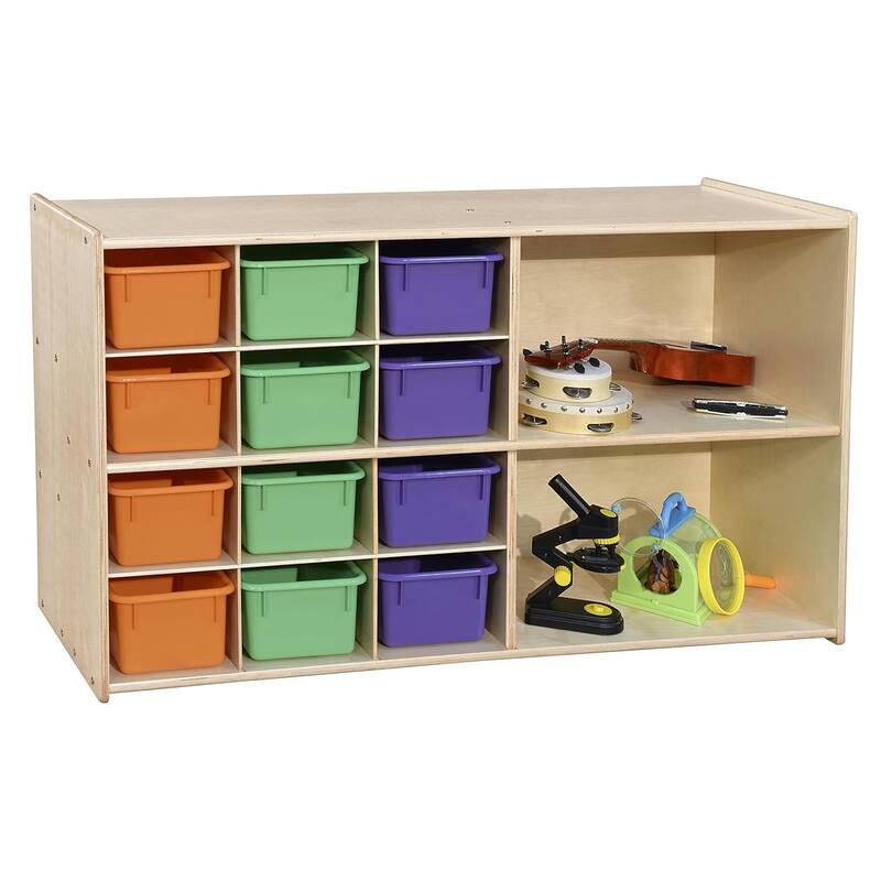 Contender Birch Multi Storage Cabinet With 12 Assorted Cubby Tray, 3 Shelves for Classrooms Storage, Toy Organizer Kids