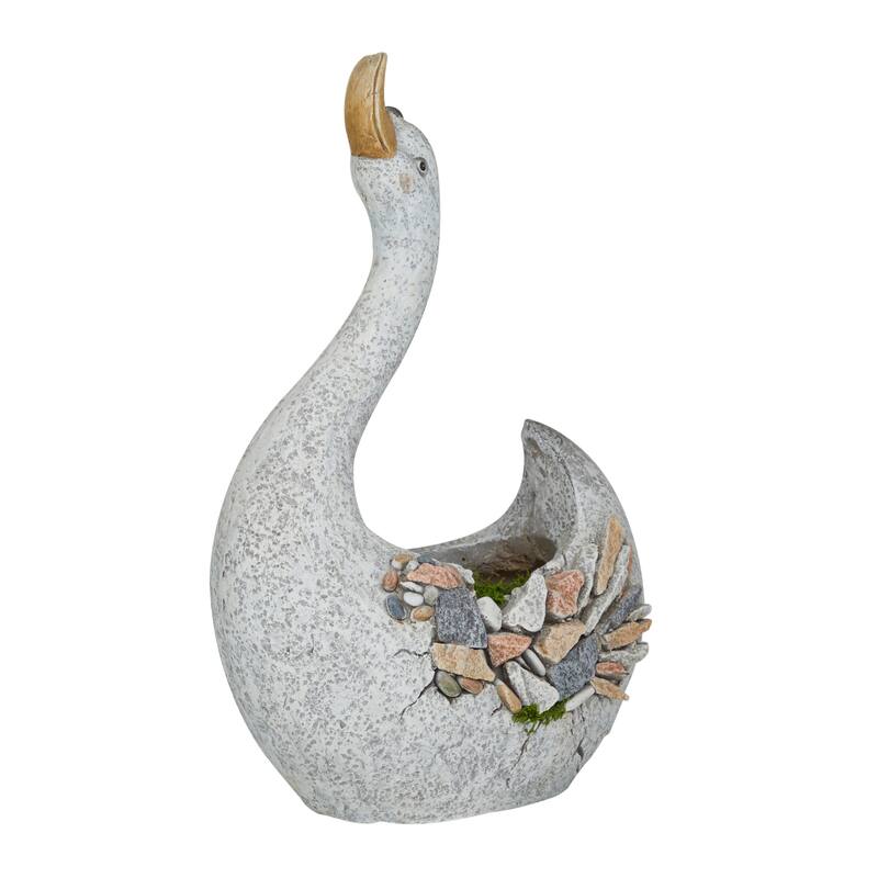 Gray Fiberglass Indoor Outdoor Planter with Stone Mosaic Design