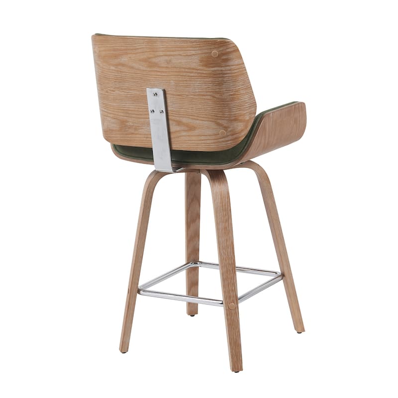 Tyler Mid-Century Swivel Bar Stool, Upholstered Counter Height Chair with Bentwood Legs