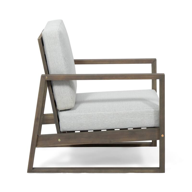 Roomfitters Modern Outdoor Wooden Club Chair with Clean-Line Frame and Weather-Resistant Cushions