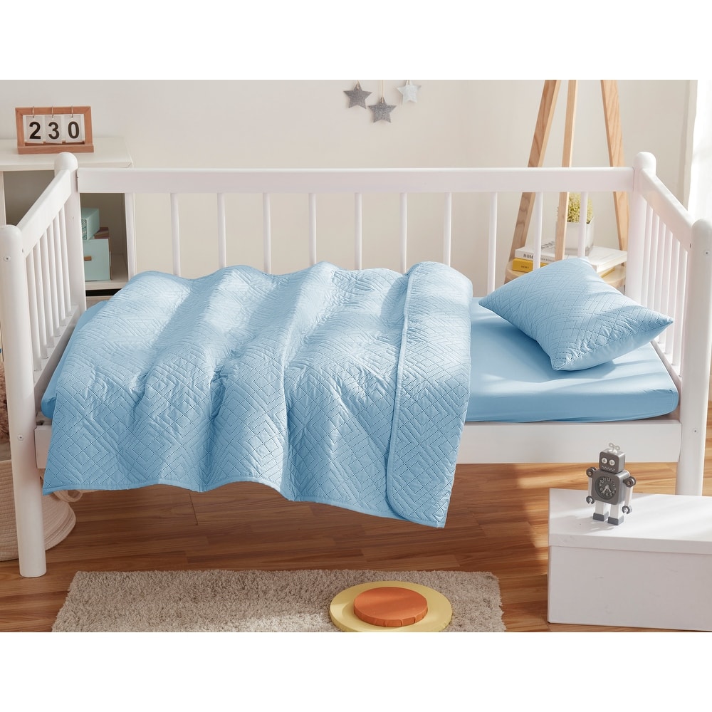 Empyrean Diamond Weave Toddler Bedding Set, 3PC Bedspread Set - All Season Quilted Comforter, Fitted Sheet, and Pillow Sham