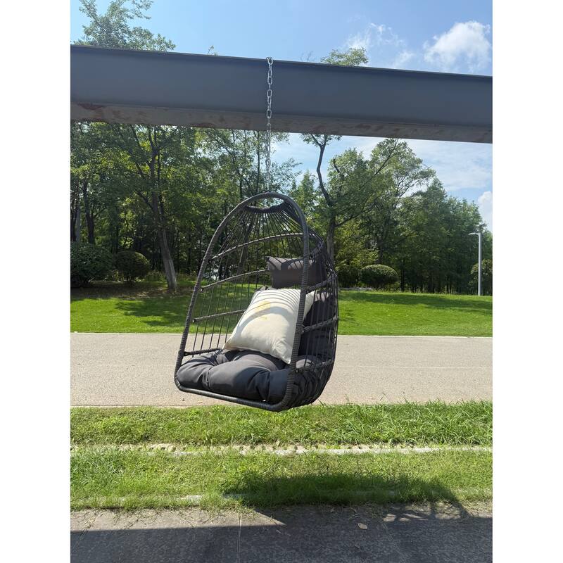Hanging Chair PE Hanging Chair with Stainless Steel Suspension kit, Outdoor Garden Rattan Egg Swing Chair with Cushion