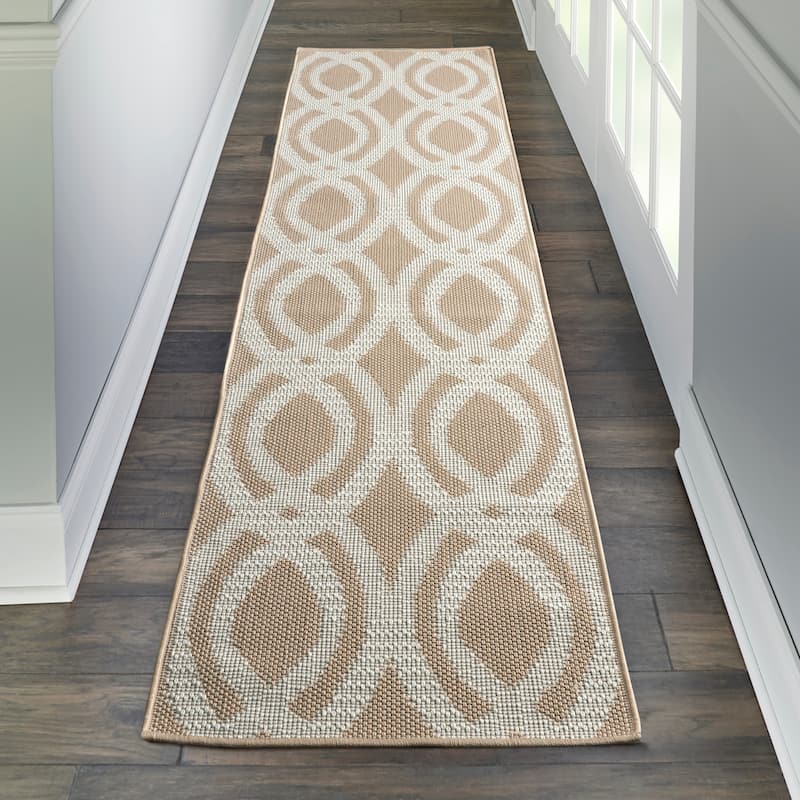 Porch & Den Goboes Geometric Indoor/Outdoor Area Rug - 2'2" x 7'6" Runner - Beige