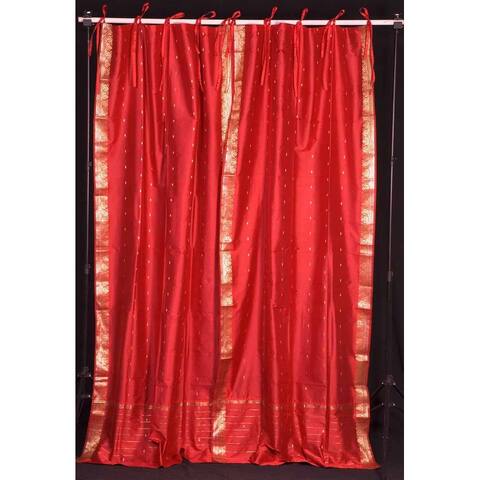 Fire Brick Tie Top Sheer Sari Curtain / Drape / Panel - Piece