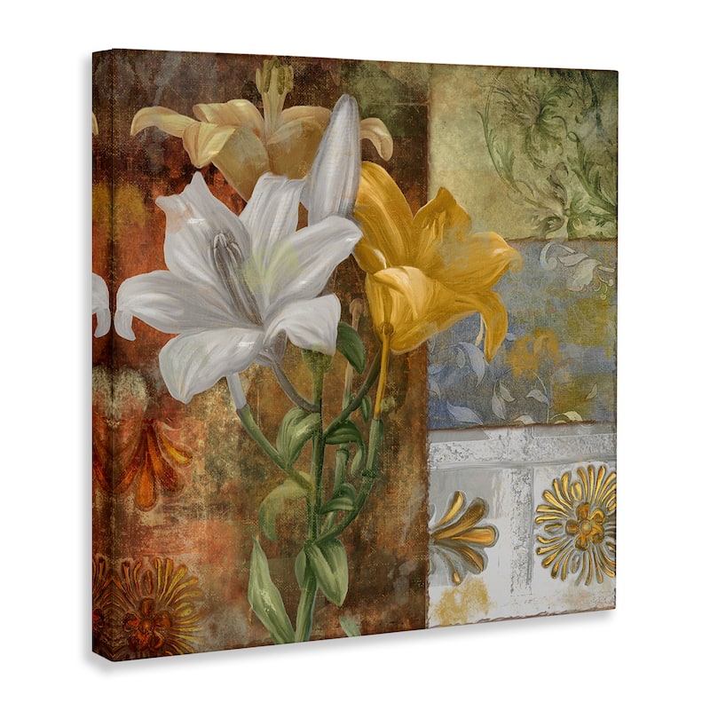 Stupell Blooming Lilies on Tile Pattern Canvas Wall Art Design By Sasha