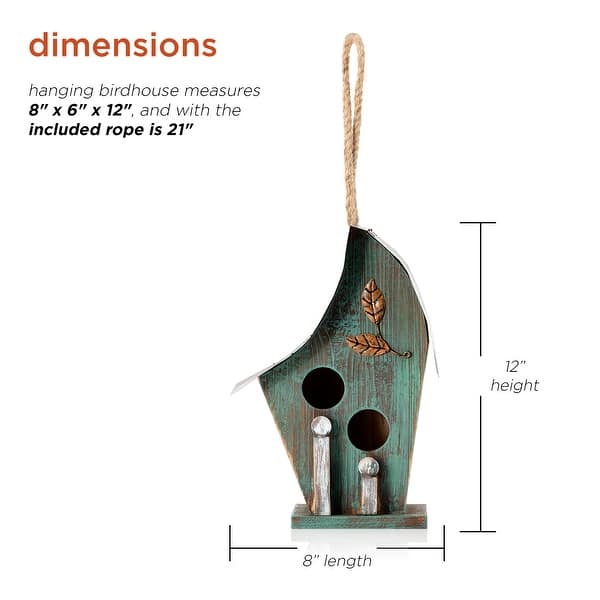 Alpine Corporation 12" Tall Outdoor Hanging Wooden Birdhouse, Turquoise