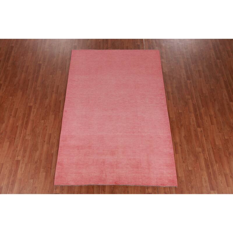 Hand Knotted Oriental 100% Wool Carpet Modern Solid Pink Gabbeh Area Rug - 9' 0'' X 6' 0''