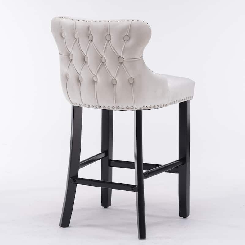 Wing-Back Barstools with Button Tufted Decoration and Wooden Legs, Leisure Style Bar Chairs,Bar stools, Set of 2