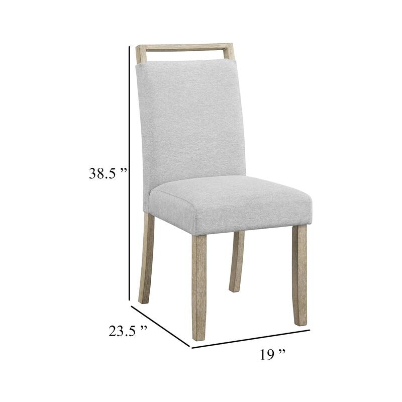 Koji Dining Chair Set of 2, Gray Fabric Padded Seat, Brown Wood Frame