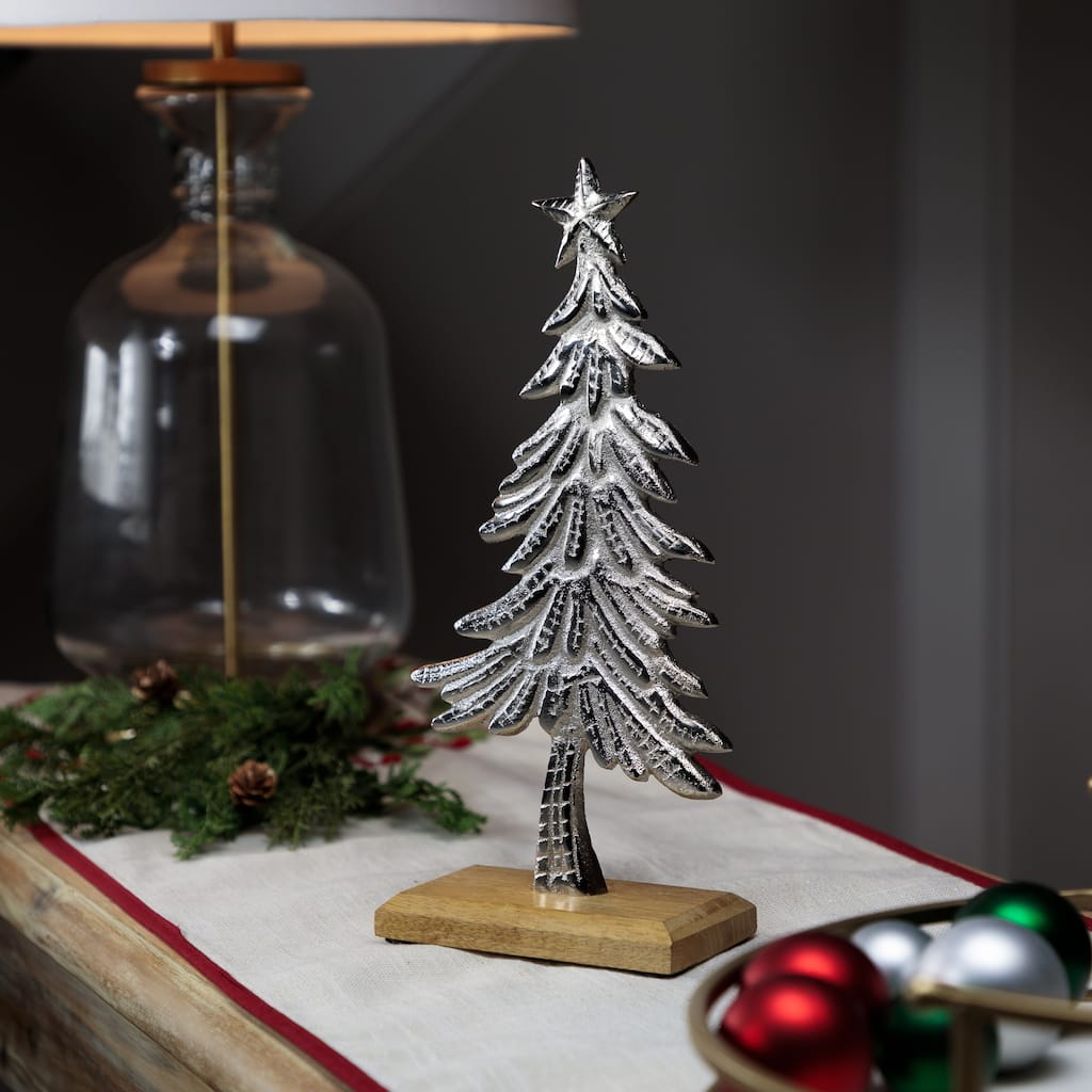 Embossed Swaying Tree Metal Christmas Decoration - 12"