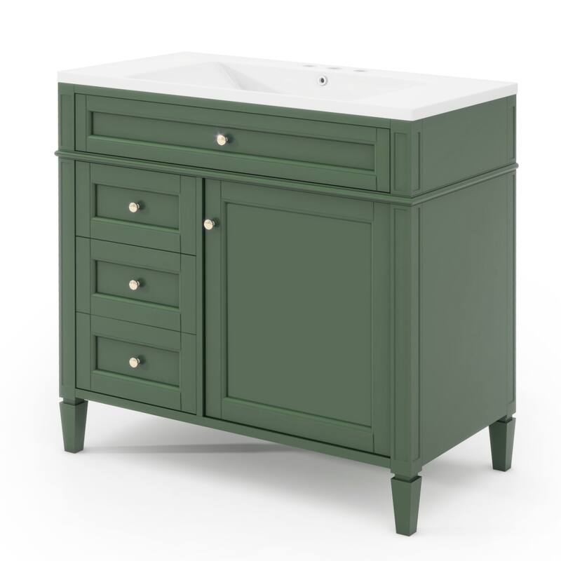 Bathroom Vanity with Top Sink, Bathroom Vanity with Cabinet, Bathroom Storage Cabinet with 2 Drawers and Tip Out Drawer