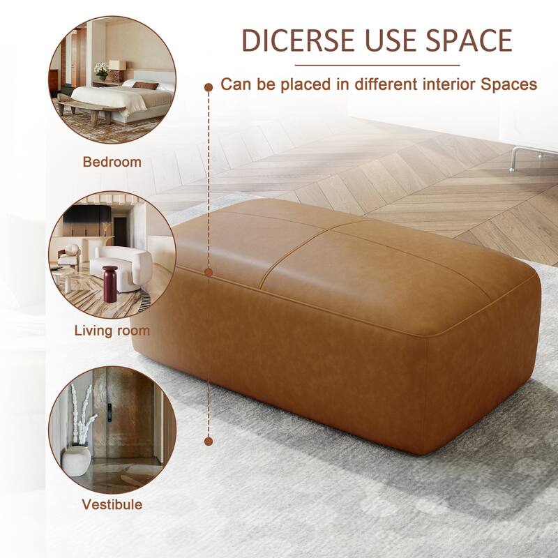 22"/ 35"/ 43" W Rectangular Modern Genuine Leather Ottoman Set of 2