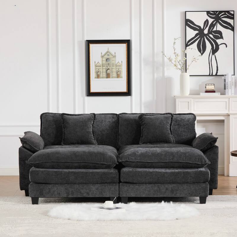 Modern Sectional Couch, for Living Room Bedroom and Apartment, Comfy Double Layer Upholstered Seat Cushion