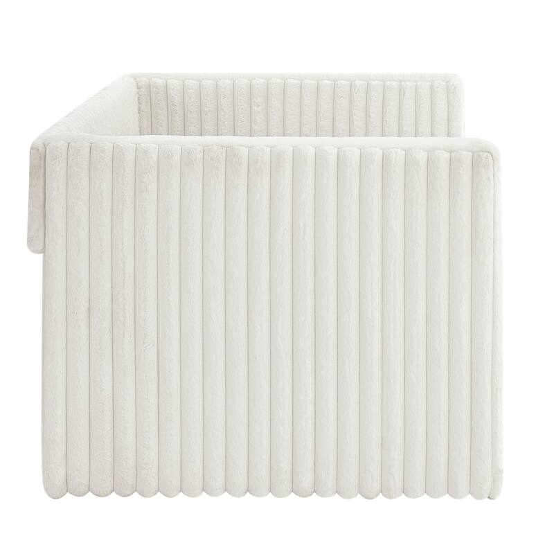 Corduroy Fabric Daybed Twin Size Upholstered Panel Frame Sofa Bed with Pull-out Trundle Bed, Low-Profile Platform Day Bed