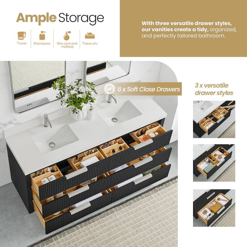 Santarem Double Vanity with Pure White Quartz Stone Top without Mirror