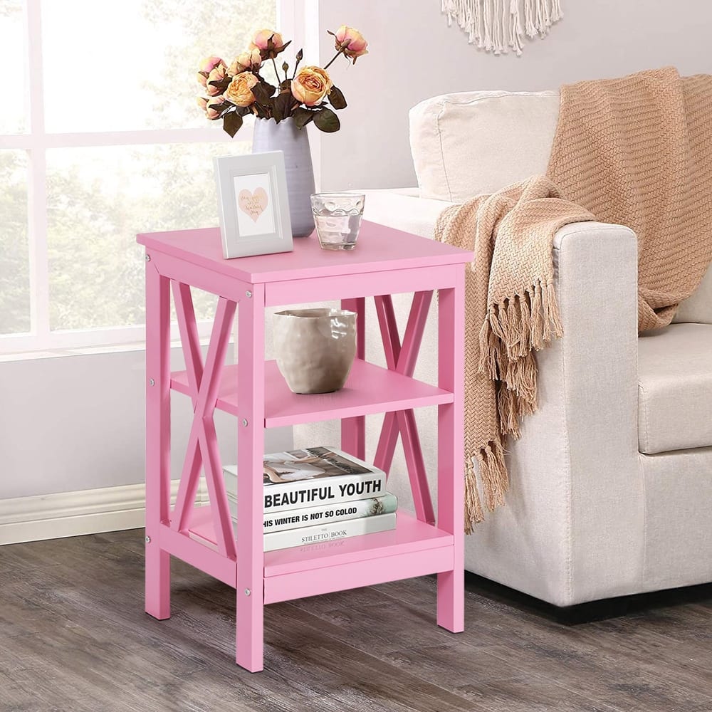 Modern Nightstand with 3-Tier Storage Shelves A Variety of Colors Are Available for Living Room, Bedroom Entrance End Table