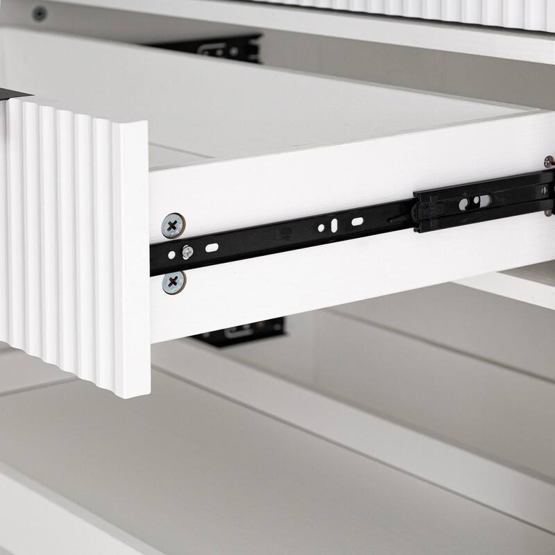 72" Fluted Kitchen Pantry Cabinet, Freestanding Cupboard Storage Cabinet with Drawers and Adjustable Shelves