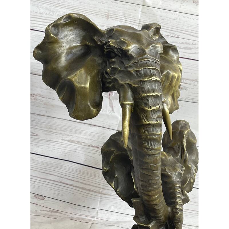 Imitative Elephant Family Abstract Bronze Bust Statue Sculpture Head Signed Modern Art 16 Inches X 13 Inches