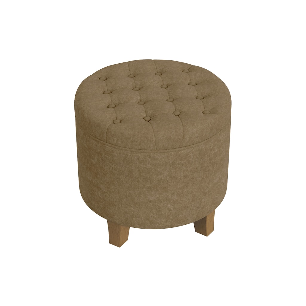 Wes Round Storage Ottoman, Mocha Brown Velvet, Hardwood, 19 Inch