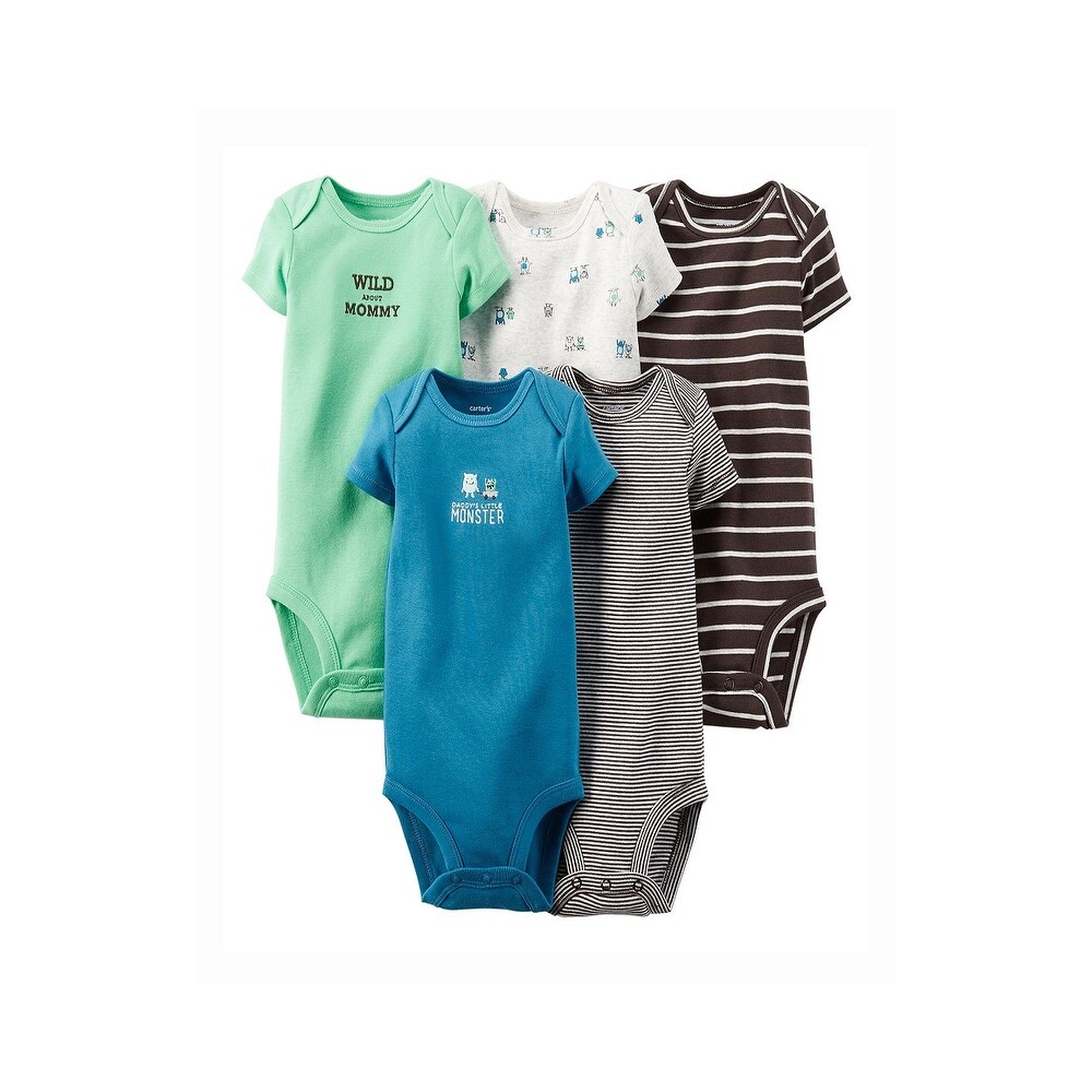 Shop Carter S Baby Boys 5 Pack Daddy S Monster Bodysuits Brown Newborn Overstock 27382139
