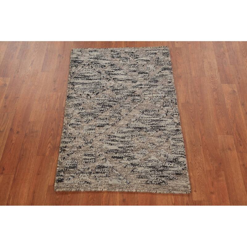 Modern Moroccan Abstract Foyer Rug Hand-Knotted Wool Carpet - 2'0"x 3'0"