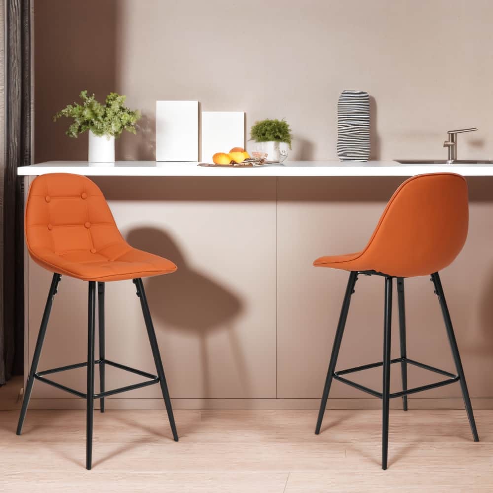 2-Pieces Metal Counter Height Barstools with Back and Footrest