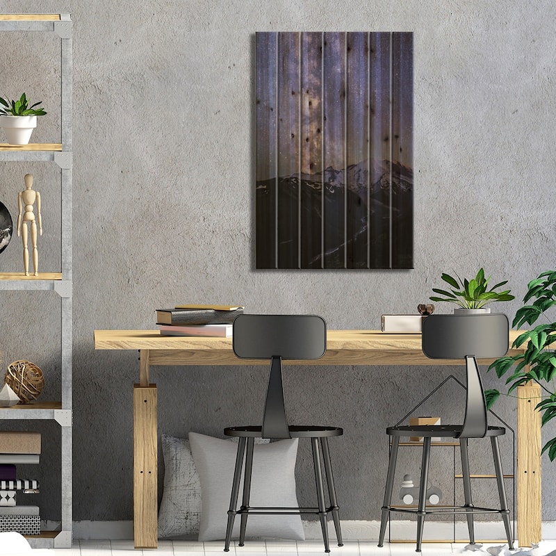 USA, Washington State. The Milky Way looms above Mt. Rainier, Mt. Rainier National Park Print On Wood by Gary Luhm - Multi-Color