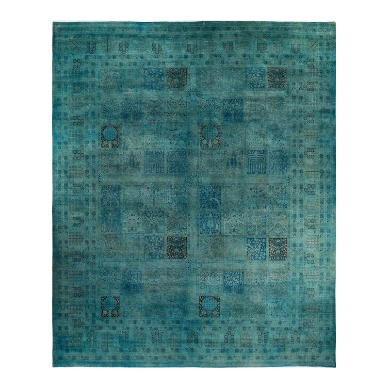Overton Handknotted Wool Vintage Inspired Contemporary Overdyed Light Blue Area Rug - 14' 4" x 12' 4"