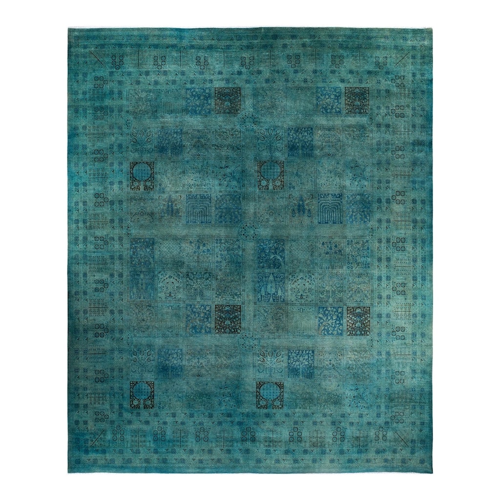 Overton Handknotted Wool Vintage Inspired Contemporary Overdyed Light Blue Area Rug - 14' 4" x 12' 4"